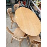 Light oak dining table along with 4 beech farmhous