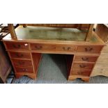 Reproduction pedestal desk with leatherette insert