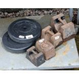 Various Avery cast iron weights along with 2 other