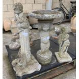 Reconstituted stone bird bath along with 2 reconst