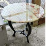 Onyx table with cast metal base