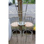 2 chrome and wood barstools along with one other