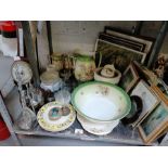 Large ceramic wash bowl & jug, bevel edged mirror,
