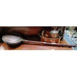 Copper jug, copper bed pan & other copperware