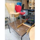 2 metal and wooden school desks, stackable dinin