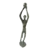 A contemporary bronze sculpture of a figure playin