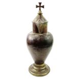 An early 20th century religious copper lidded jug,