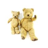 Two vintage golden teddy bears, 59cm and 41cm long