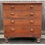 A Victorian stained pine chest of two short and th