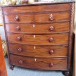 A Victorian mahogany bow front chest of drawers, w