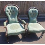 A Victorian nursing chair, along with a button bac