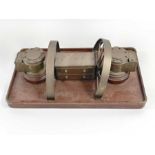 A unusual trench art style inkwell, standing on a