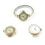 A 9ct gold unnamed ladies watch face, on later exp