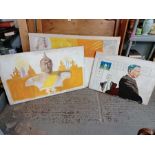 4 large painted canvases
