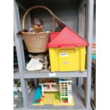 2 shelves of vintage children's toys to include 19