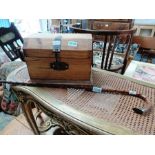 Small wooden hinged box & silver top walking cane