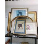 Collection of framed pictures & oval gilt mirror