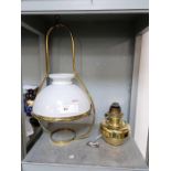 Large oil lamp with white glass shade