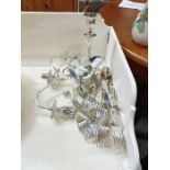 Collection of silver plated forks, spoons, cream jug
