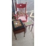 Red painted rocking chair along with 2 occasional