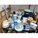Shelf of items to include Cornish kitchen ware, va