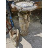Reconstituted stone bird bath and swan planter
