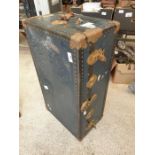 Metal travel trunk/case inscribed with the name E.