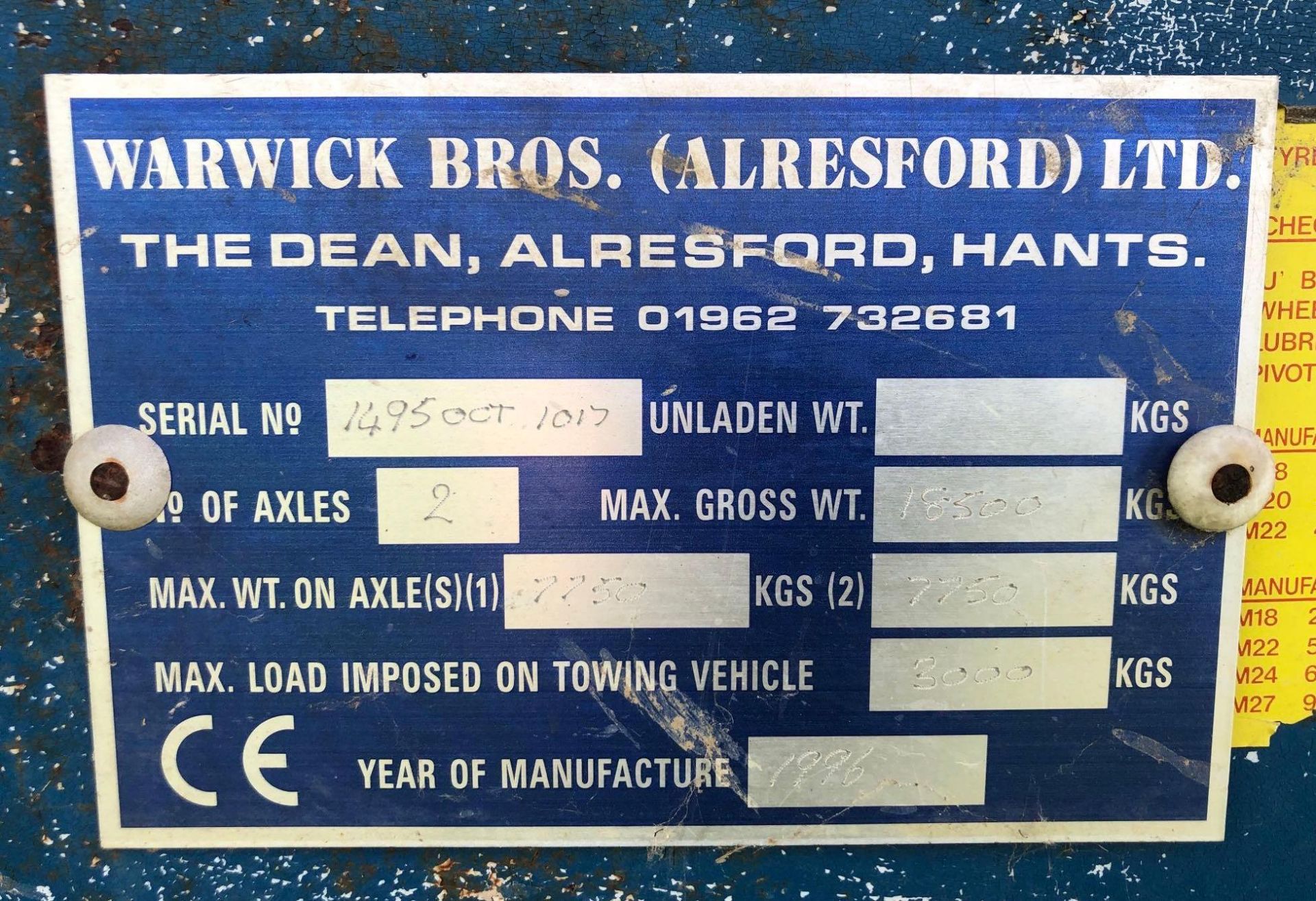 Warwick 14T Twin Axle Grain Trailer c/w Super Single Wheels, Sprung Axles, Hydraulic Tail Gate - Image 5 of 5