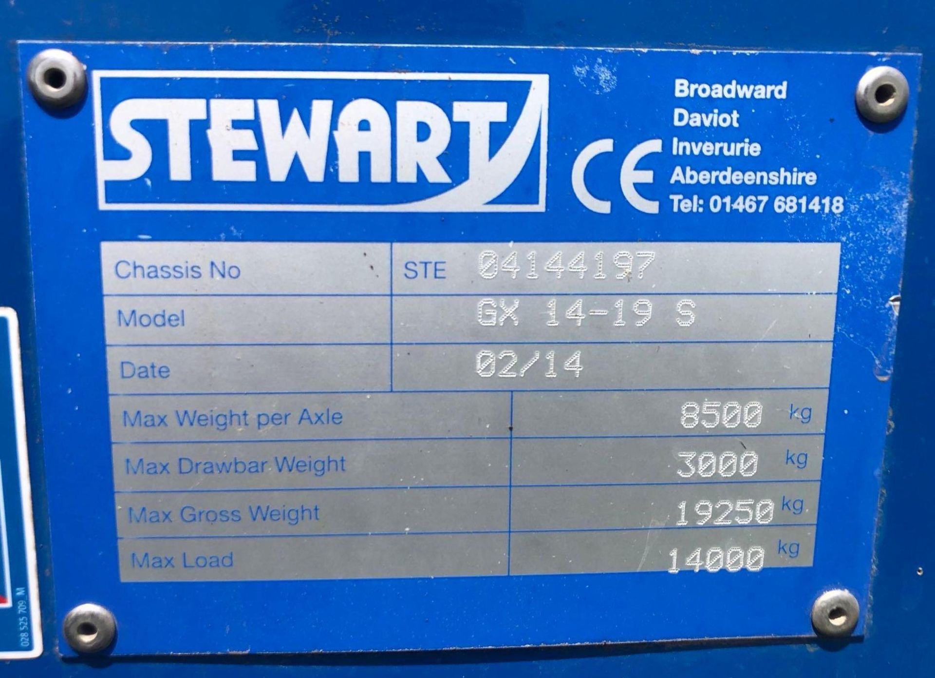 Stewart GX14-195 14T Twin Axle Grain Trailer c/w Lights, Sprung Draw Bar & Axles, Hydraulic Air - Image 5 of 5