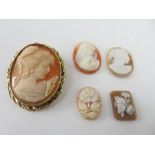 A shell cameo brooch, stamped ‘9ct’, 4cm long; tog