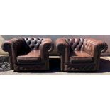 A pair of Chesterfield button back club chairs, u