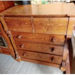 A 19th century pitch pine chest of two short and t