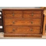 A Victorian pitch pine chest of drawers, with orig