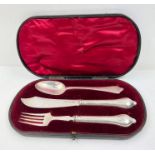 A Victorian cased silver fork, knife and spoon set