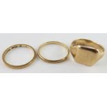 Two slim 9ct gold wedding bands, 2.1g gross; toget