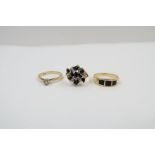 A 9ct gold sapphire and diamond dress ring, finger