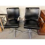 Pair of chrome and leatherette barbers chairs