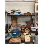 Wicker baskets, earthenware flagons, vintage telep