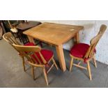 Oak dining table with 3 beech dining chairs