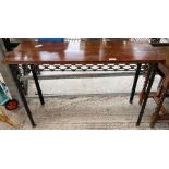 Metal latticework hall table with hardwood top
