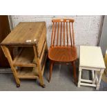 Oak tea trolley, Ercol style chair and painted nes
