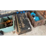 Carpenters chest, wooden tool truck and crate incl