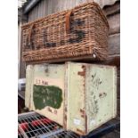 Large painted pine trunk along with a large wicker