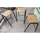 3 Industrial metal framed stacking stools with ply