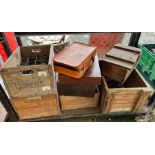 Vintage crates including Ushers and other wooden b