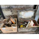Wooden tool chest including tools along with anoth
