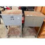 Pair of industrial metal trolleys on castors. Made