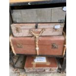 Vintage wooden ribbed trunk along with 2 others