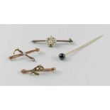 Three 20th century bar brooches, all marked '9ct',