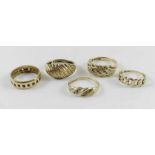 Five 9ct gold rings, some set with stones, 10.46g